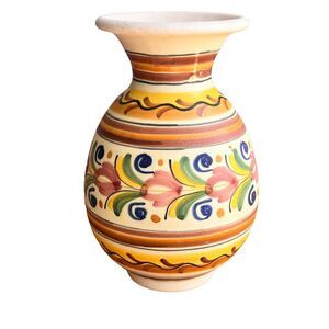 Spanish 7" Clay Vase Hand Painted Decorative Art Pottery Spain Artist Signed SEE